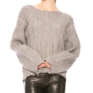 RTA Emmet Distressed Sweater Gray Raw Hem Boxy Knit Womens Med